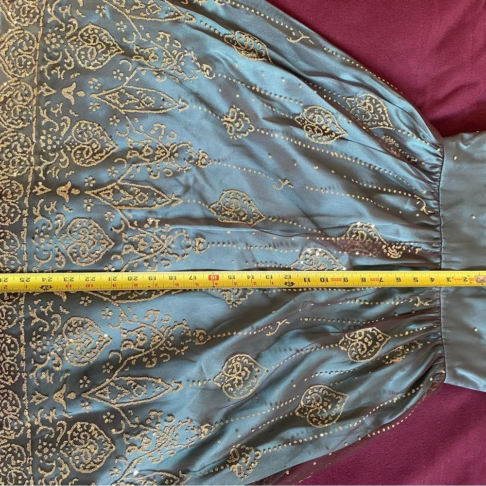 Adrianna Papell Boutique Elegant Teal and Gold Dress - Picture 11 of 14